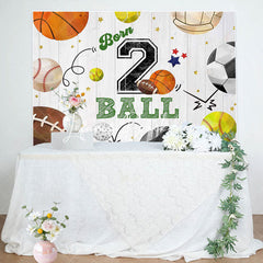 Lofaris Retro Balls Sports Wood Grain 2nd Birthday Backdrop