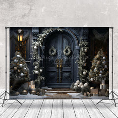 Lofaris Retro Black Door Xmas Trees Gifts Christmas Backdrop