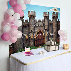 Lofaris Retro Castle Tower Blue Sky Backdrop For Birthday