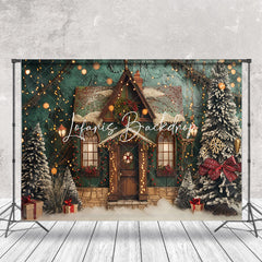 Lofaris Retro Green House Trees Christmas Photo Backdrop