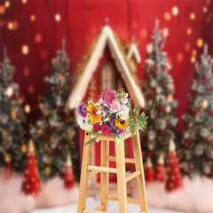 Lofaris Retro Red Wall Trees Bokeh Christmas Photo Backdrop