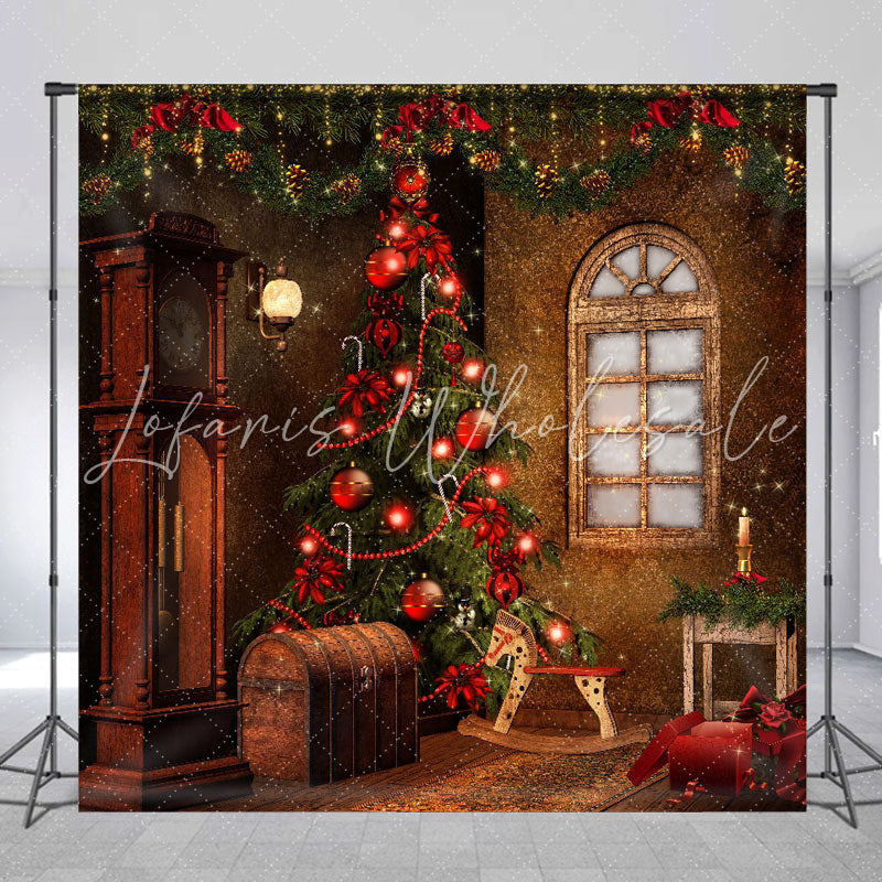 Lofaris Retro Window Christmas Tree Photo Shoot Backdrop