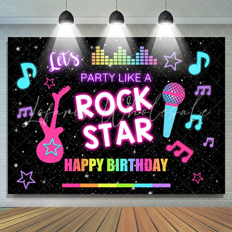 Lofaris Rock Star Music Starry Black Happy Birthday Backdrop