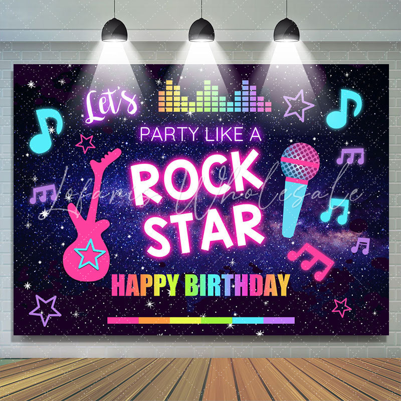 Lofaris Rock Star Music Theme Colorful Happy Birthday Backdrop