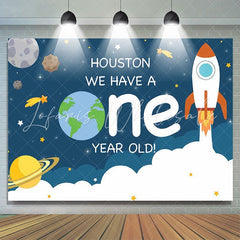 Lofaris Rocket space theme first birthday party Backdrop