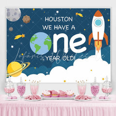 Lofaris Rocket space theme first birthday party Backdrop