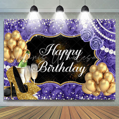 Lofaris Rose And Glitter Balloon Pearl Happy Birthday Backdrop