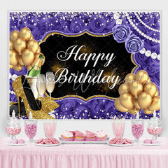 Lofaris Rose And Glitter Balloon Pearl Happy Birthday Backdrop