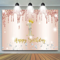 Lofaris Rose Glod Glitter Diamond 1st Birthday Backdrop