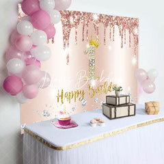 Lofaris Rose Glod Glitter Diamond 1st Birthday Backdrop