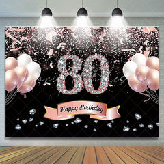 Lofaris Rose Gold Balloons Diamonds Happy 80th Birthday Backdrop For Women