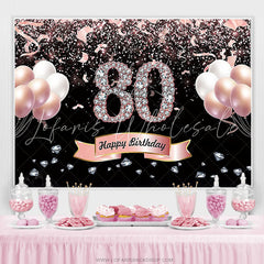 Lofaris Rose Gold Balloons Diamonds Happy 80th Birthday Backdrop For Women