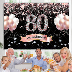 Lofaris Rose Gold Balloons Diamonds Happy 80th Birthday Backdrop For Women