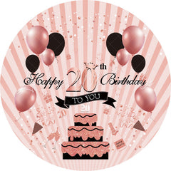 Lofaris Rose Gold Balloons Happy 20Th Birthday Round Backdrop