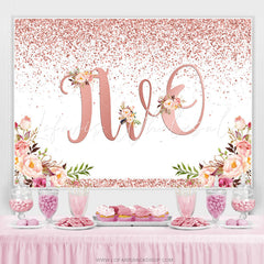 Lofaris Rose Gold Dots And Flowers Happy 2Nd Birthday Backdrop