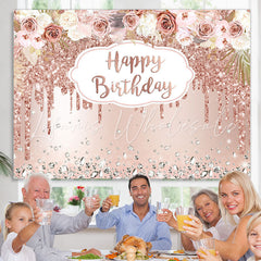 Lofaris Rose Gold Floral And Glitter Happy Birthday Backdrop