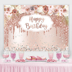 Lofaris Rose Gold Floral And Glitter Happy Birthday Backdrop