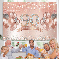 Lofaris Rose Gold Glitter Balloon Happy 90Th Birthday Backdrop