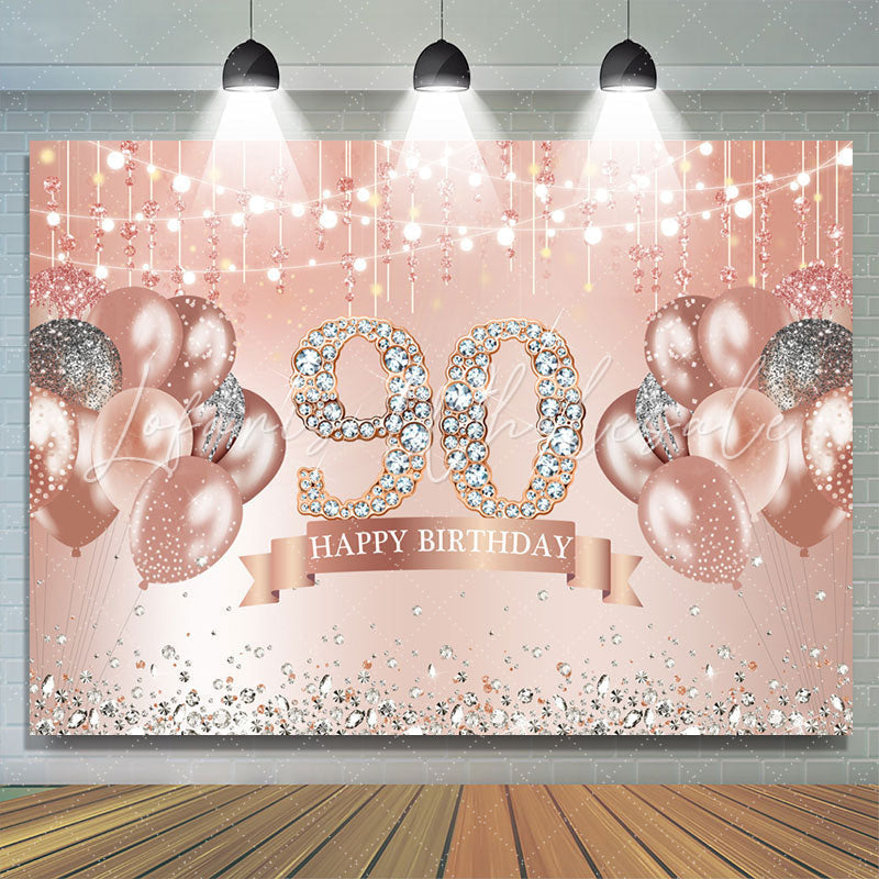 Lofaris Rose Gold Glitter Balloon Happy 90Th Birthday Backdrop