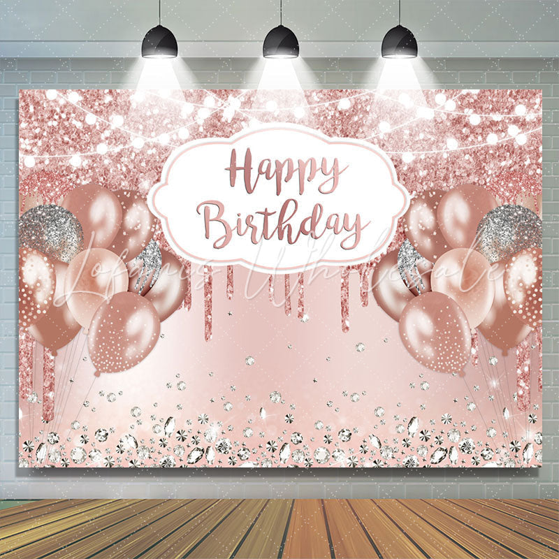 Lofaris Rose Gold Glitter Balloon Happy Birthday Backdrop