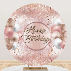 Lofaris Rose Gold Glitter Balloons Round Birthday Backdrop