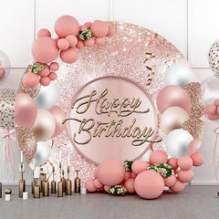 Lofaris Rose Gold Glitter Balloons Round Birthday Backdrop