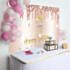 Lofaris Rose Gold Glitter Diamond 3rd Happy Birthday Backdrop