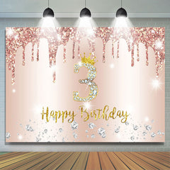 Lofaris Rose Gold Glitter Diamond 3rd Happy Birthday Backdrop