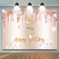 Lofaris Rose Gold Glitter Happy 5th Birthday Backdrop For Girl