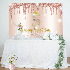 Lofaris Rose Gold Glitter Happy 5th Birthday Backdrop For Girl