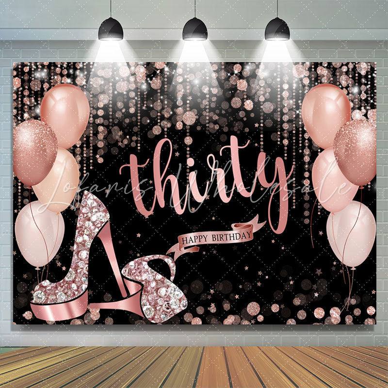 Lofaris Rose Gold Happy 30Th Birthday Balloon Glitter Backdrop