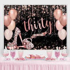 Lofaris Rose Gold Happy 30Th Birthday Balloon Glitter Backdrop