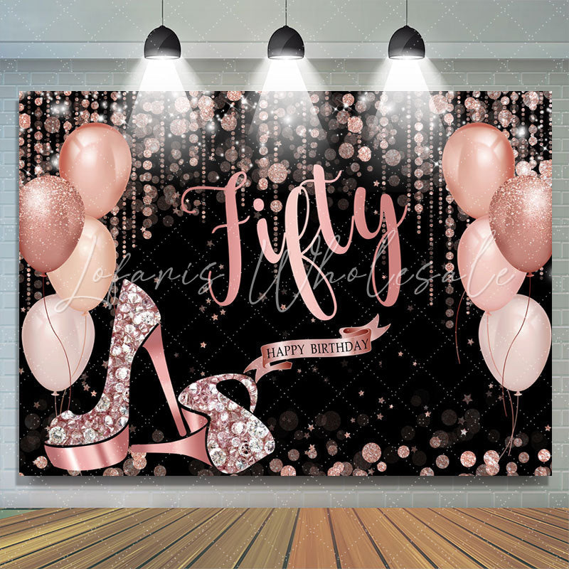 Lofaris Rose Gold Happy 50Th Birthday Balloon Glitter Backdrop