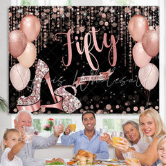 Lofaris Rose Gold Happy 50Th Birthday Balloon Glitter Backdrop