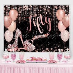 Lofaris Rose Gold Happy 50Th Birthday Balloon Glitter Backdrop