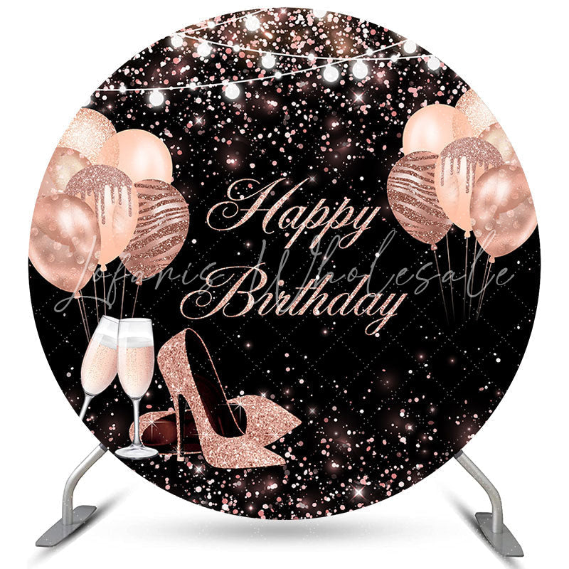 Lofaris Rose Gold Heel Balloon Happy Birthday Circle Backdrop