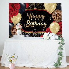 Lofaris Rose Gold Leopard Balloons Happy Birthday Backdrop