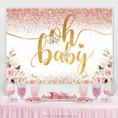 Lofaris Rose Golden Dots Glitter Floral Baby Shower Backdrop