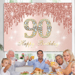 Lofaris Rose Golden Happy 90Th Birthday Backdrop For Women