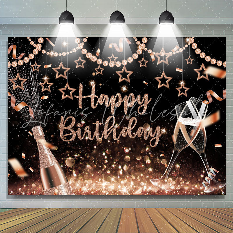 Lofaris Rose Golden Pearl And Star Theme Happy Birthday Backdrop