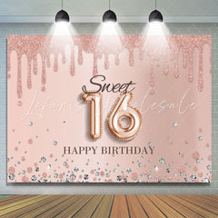 Lofaris Rose Golden Sweet 16 Glitter Happy Birthday Backdrop