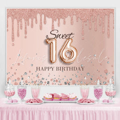 Lofaris Rose Golden Sweet 16 Glitter Happy Birthday Backdrop