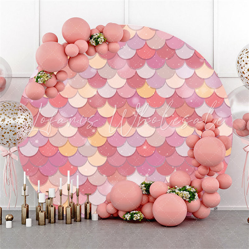 Lofaris Rose Pink Mermaid Round Birthday Decoration Backdrop