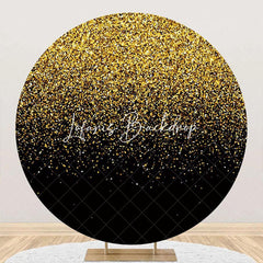 Lofaris Round Black Gold Particles Glitter Birthday Backdrop