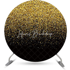 Lofaris Round Black Gold Particles Glitter Birthday Backdrop