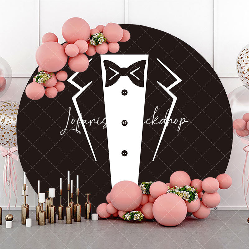 Lofaris Round Black White Suit Tie Birthday Party Backdrop