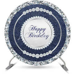 Lofaris Round Blue Silver Diamond Denim Birthday Backdrop