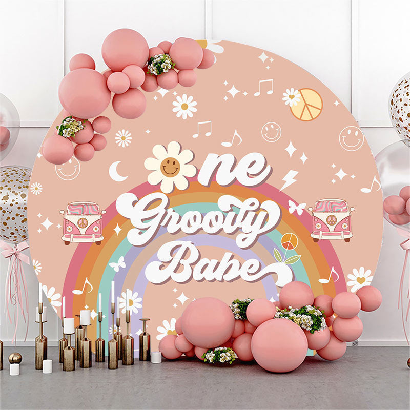 Lofaris Round Boho Rainbow One Groovy Babe Birthday Backdrop