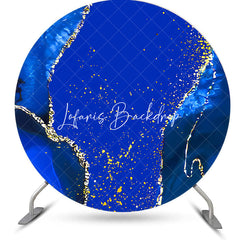 Lofaris Round Bright Blue Gold Marbled Birthday Backdrop