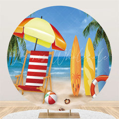 Lofaris Round Cartoon Beach Vacation Surfing Summer Backdrop